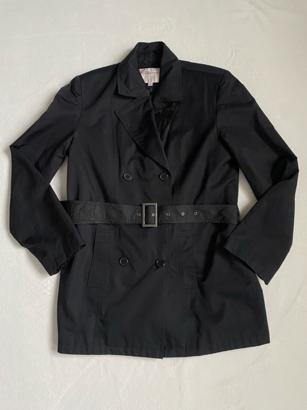 Y2K Black Belted Trench Coat - Women